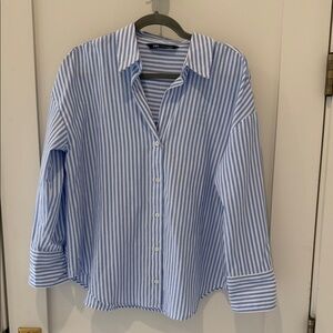 Zara Blue and White Striped Shirt